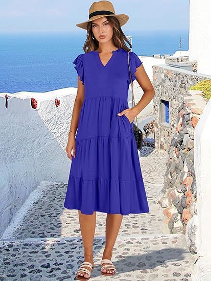 Elegant Flared Midi Dress with Artistic Stitching & Hidden Pockets