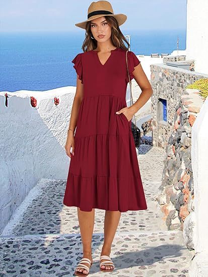 Elegant Flared Midi Dress with Artistic Stitching & Hidden Pockets