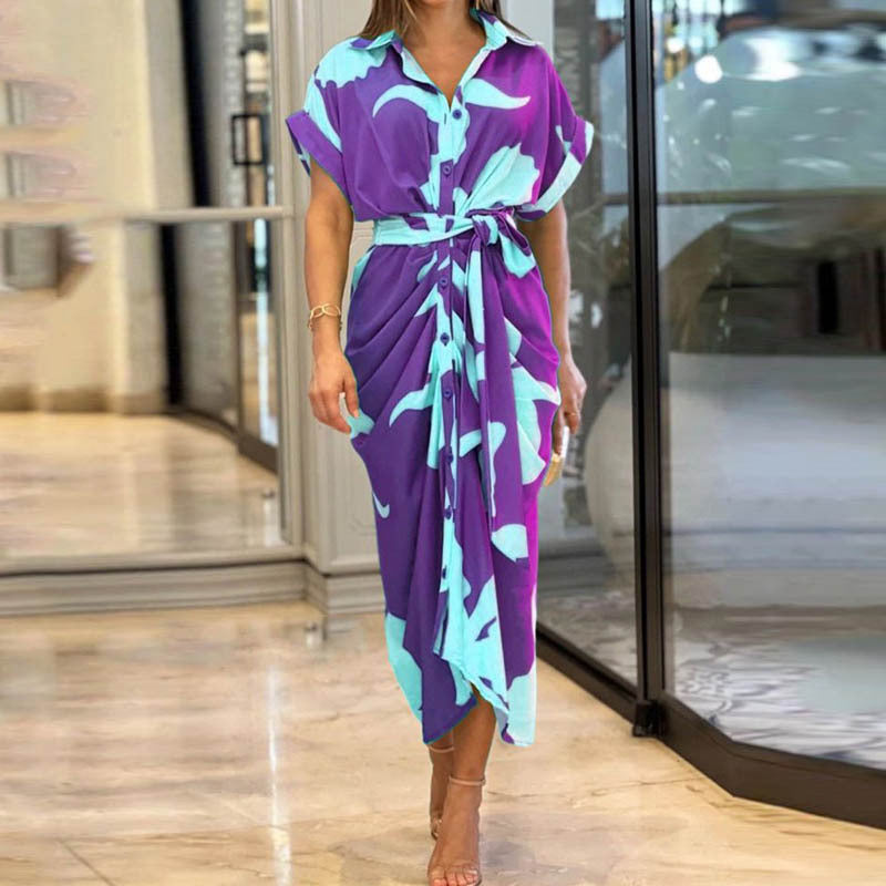 Fluid Belted Shirt Dress with Elegant Buttons – Refined Simplicity and Timeless Style