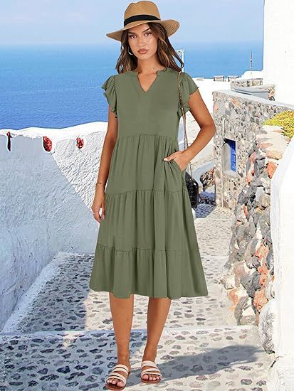 Elegant Flared Midi Dress with Artistic Stitching & Hidden Pockets