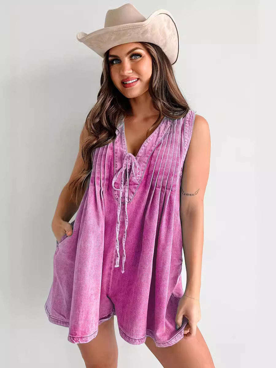 Casual Sleeveless Jumpsuit with Tie Collar – Effortless Elegance and Modern Comfort