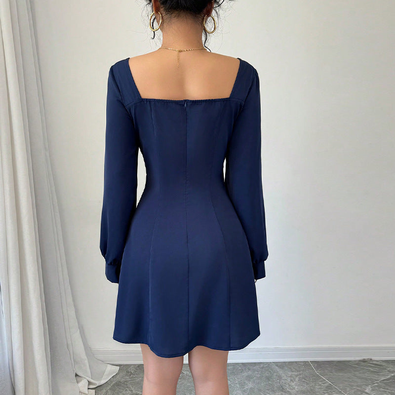 Square Neck Flared Dress with Defined Waist – Classic Grace & Modern Poise