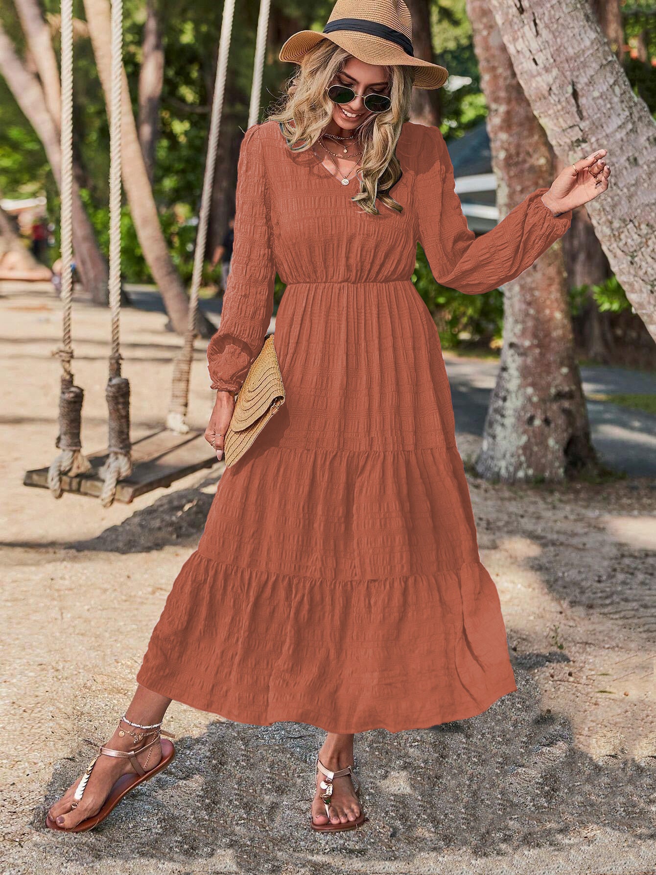 Chic Lantern Sleeve Stitch Dress – Modern Grace in Motion