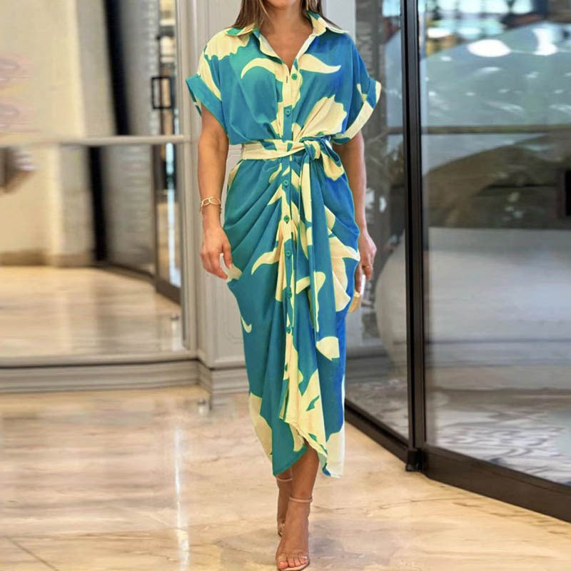 Fluid Belted Shirt Dress with Elegant Buttons – Refined Simplicity and Timeless Style