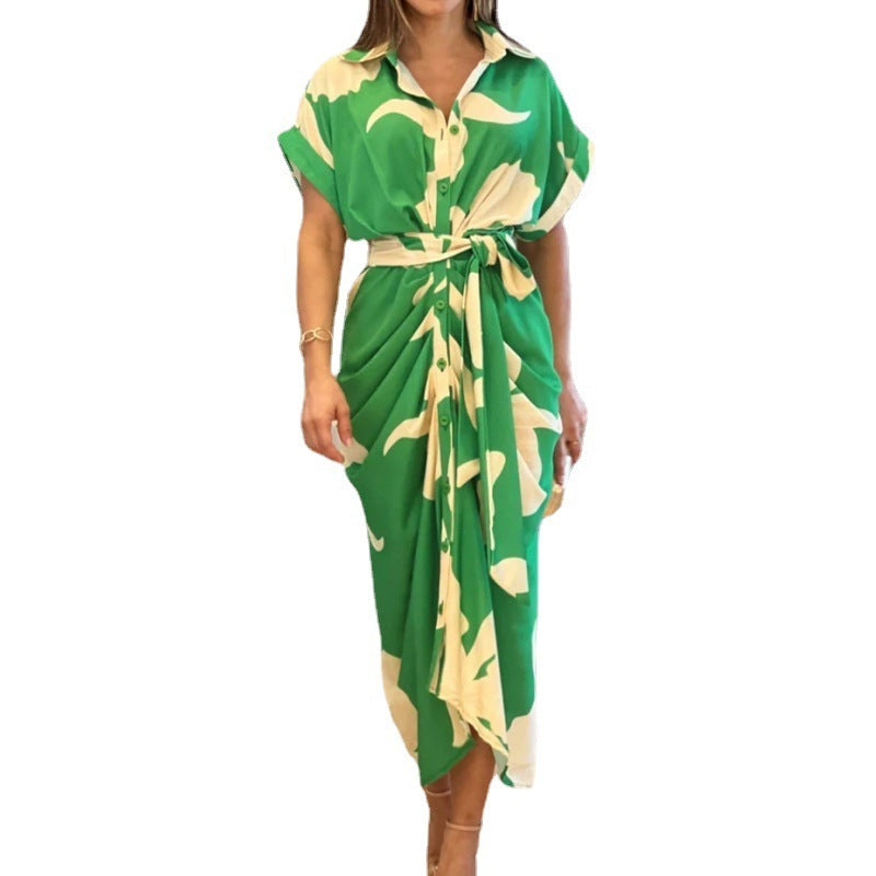 Fluid Belted Shirt Dress with Elegant Buttons – Refined Simplicity and Timeless Style