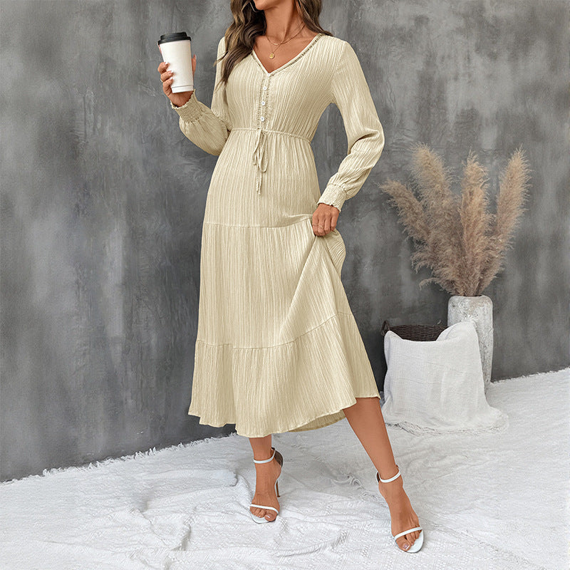 Refined Textured Long Sleeve Dress – Modern Lines & Subtle Sophistication