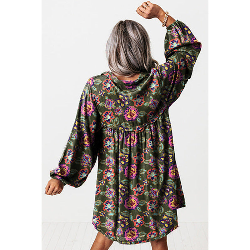 Elegant V-Neck Boho Print Dress with Effortless Charm
