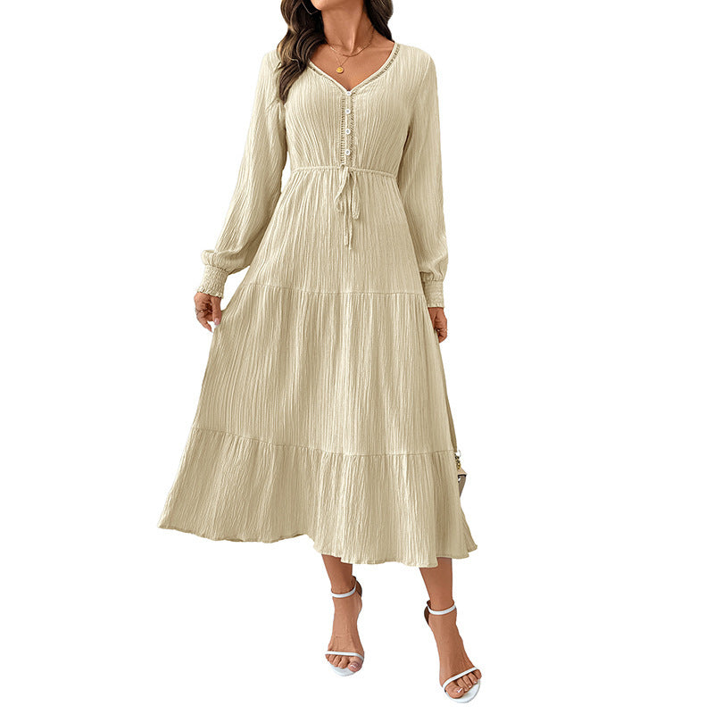 Refined Textured Long Sleeve Dress – Modern Lines & Subtle Sophistication