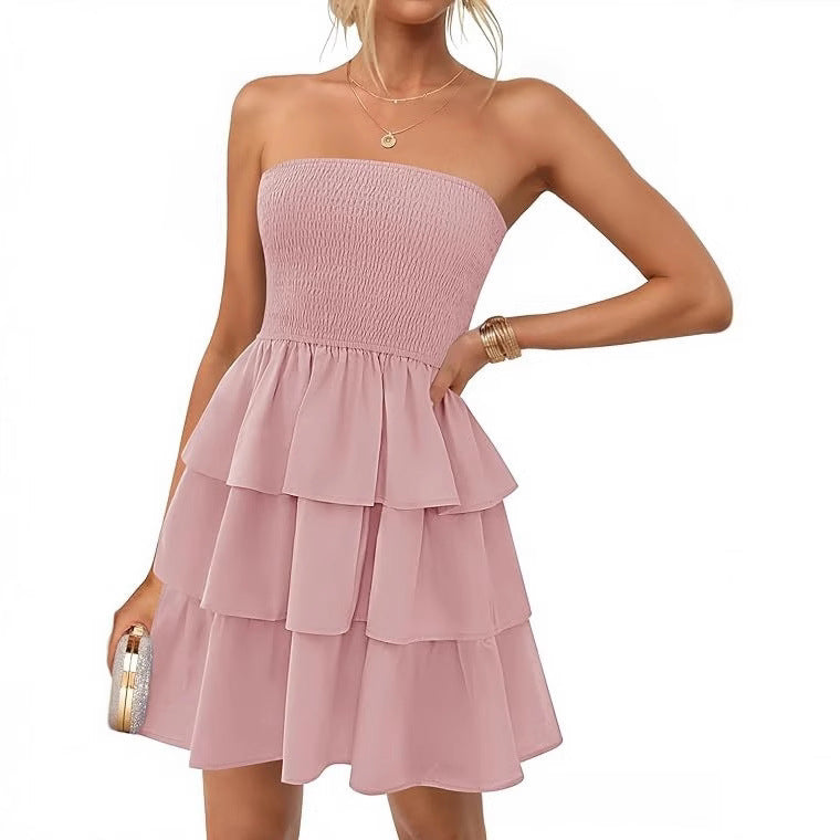 Off-Shoulder Pleated Tube Dress – Radiant Summer Elegance