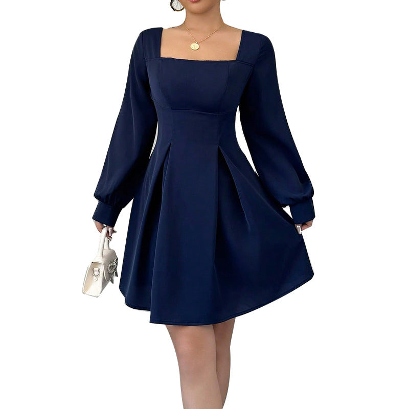 Square Neck Flared Dress with Defined Waist – Classic Grace & Modern Poise