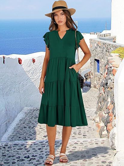 Elegant Flared Midi Dress with Artistic Stitching & Hidden Pockets