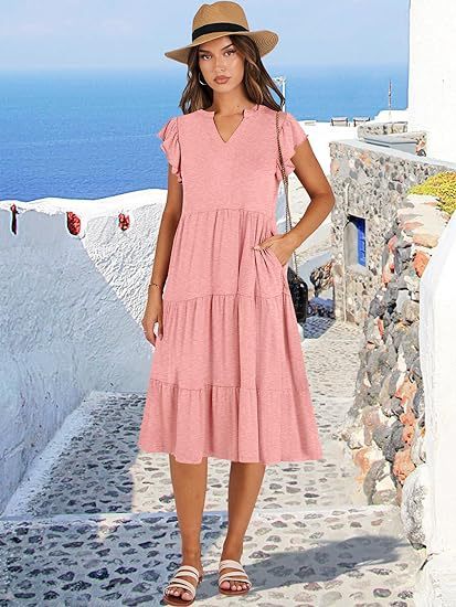 Elegant Flared Midi Dress with Artistic Stitching & Hidden Pockets