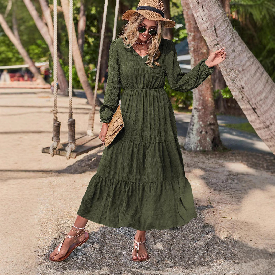 Chic Lantern Sleeve Stitch Dress – Modern Grace in Motion