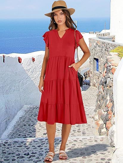 Elegant Flared Midi Dress with Artistic Stitching & Hidden Pockets