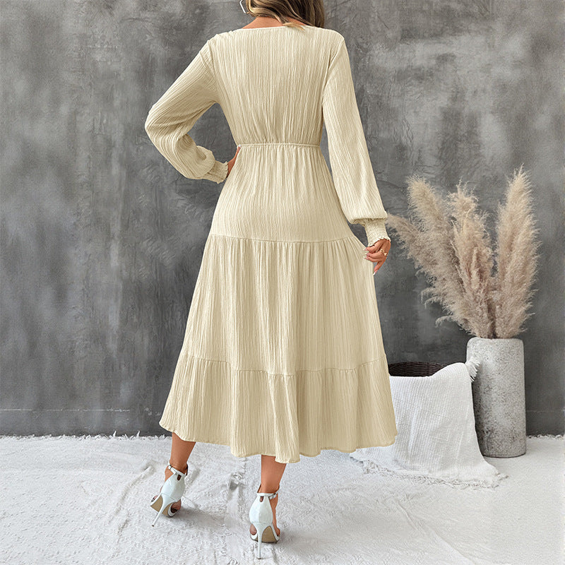 Refined Textured Long Sleeve Dress – Modern Lines & Subtle Sophistication