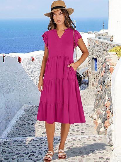 Elegant Flared Midi Dress with Artistic Stitching & Hidden Pockets