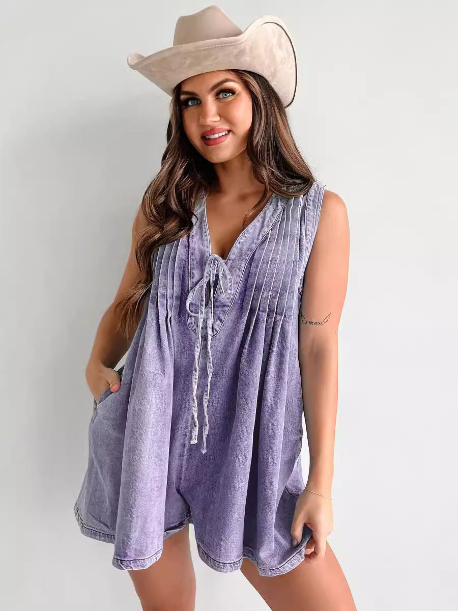 Casual Sleeveless Jumpsuit with Tie Collar – Effortless Elegance and Modern Comfort