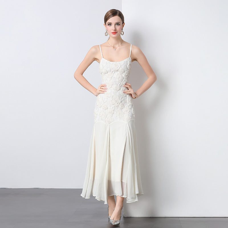 Romantic French Rose Embroidered Strapless Dress – Timeless Elegance Redefined