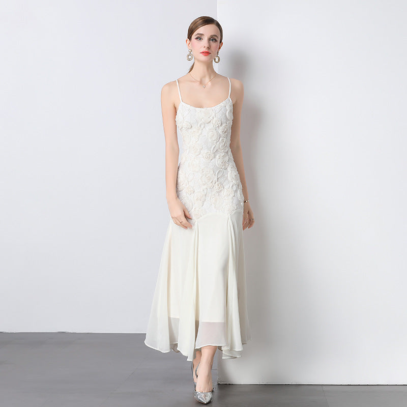 Romantic French Rose Embroidered Strapless Dress – Timeless Elegance Redefined
