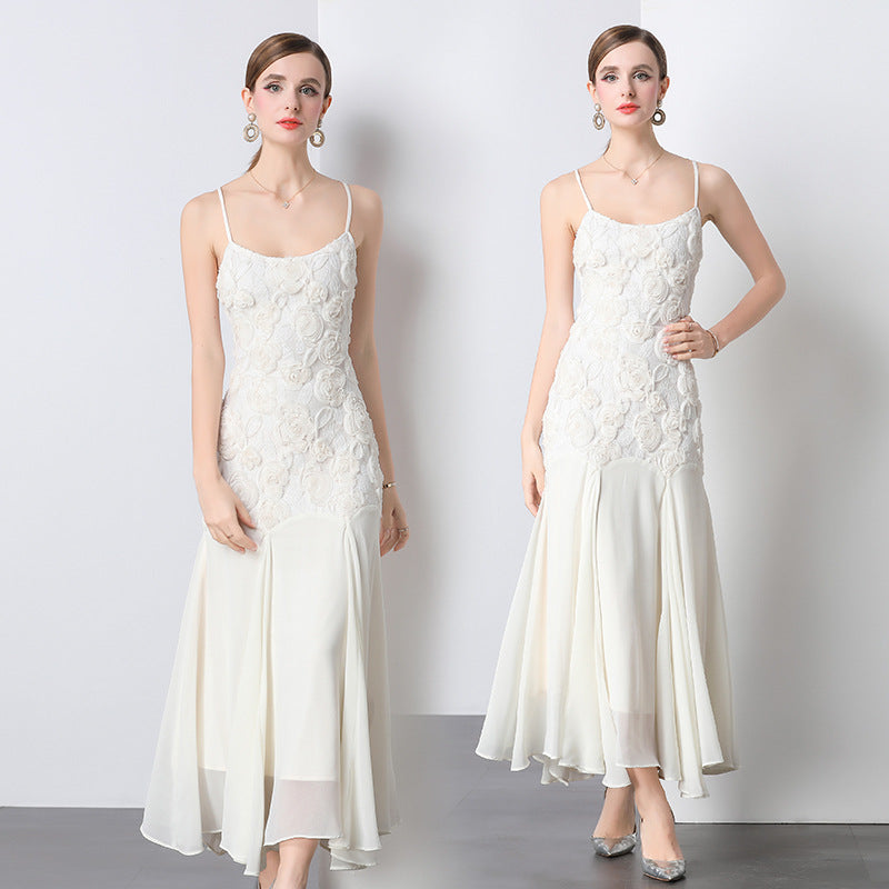 Romantic French Rose Embroidered Strapless Dress – Timeless Elegance Redefined