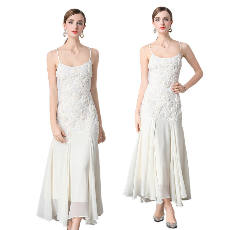 Romantic French Rose Embroidered Strapless Dress – Timeless Elegance Redefined