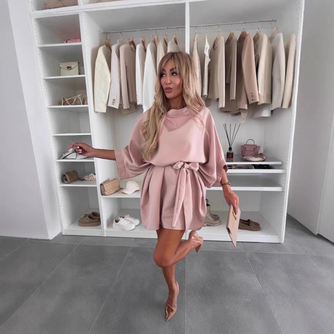 Chic Belted Mini Dress with Full Sleeves – Elegance in Every Curve