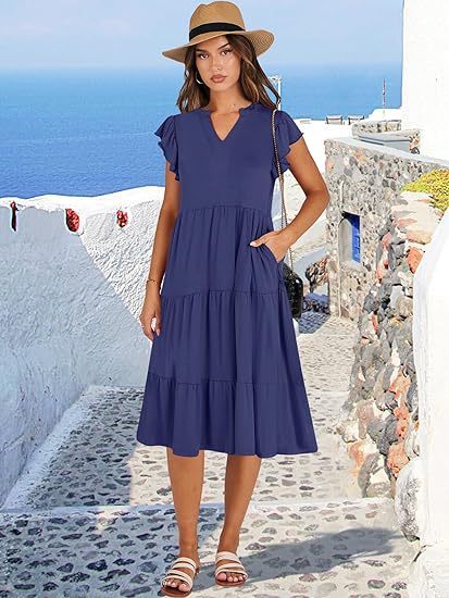 Elegant Flared Midi Dress with Artistic Stitching & Hidden Pockets