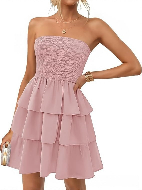 Off-Shoulder Pleated Tube Dress – Radiant Summer Elegance