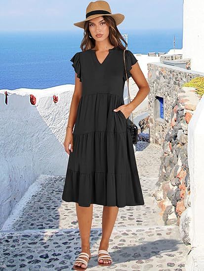 Elegant Flared Midi Dress with Artistic Stitching & Hidden Pockets