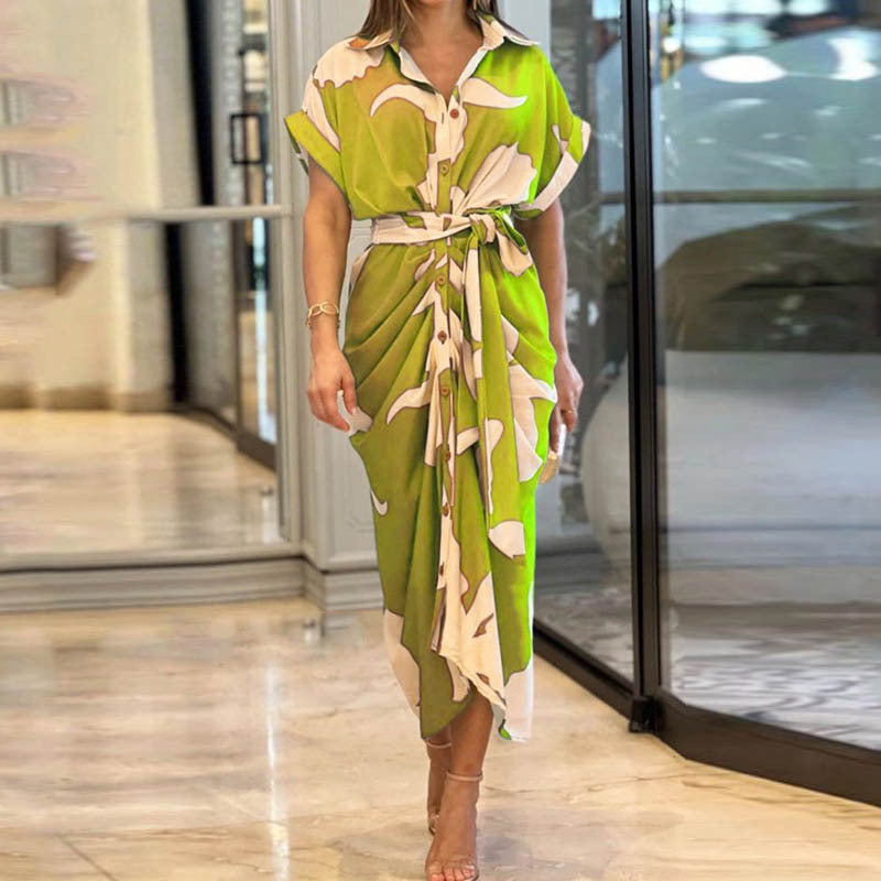 Fluid Belted Shirt Dress with Elegant Buttons – Refined Simplicity and Timeless Style