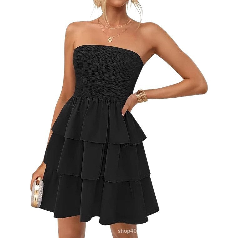Off-Shoulder Pleated Tube Dress – Radiant Summer Elegance
