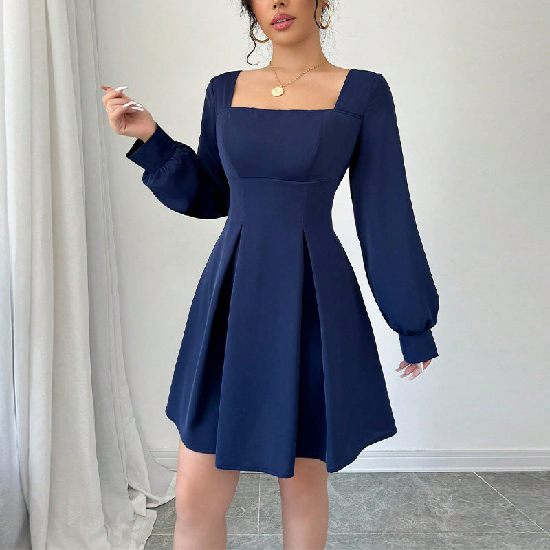 Square Neck Flared Dress with Defined Waist – Classic Grace & Modern Poise