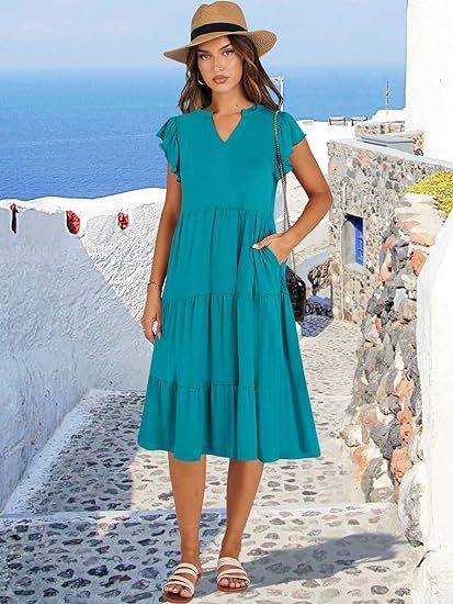 Elegant Flared Midi Dress with Artistic Stitching & Hidden Pockets