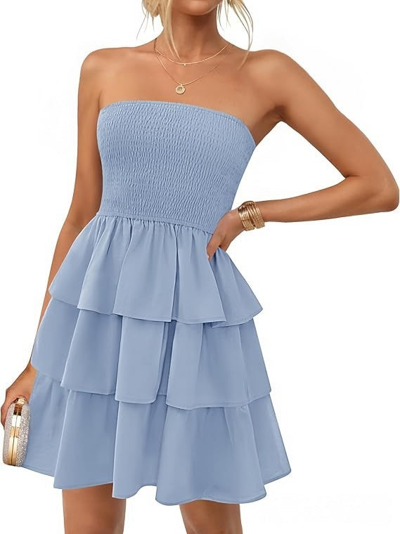 Off-Shoulder Pleated Tube Dress – Radiant Summer Elegance