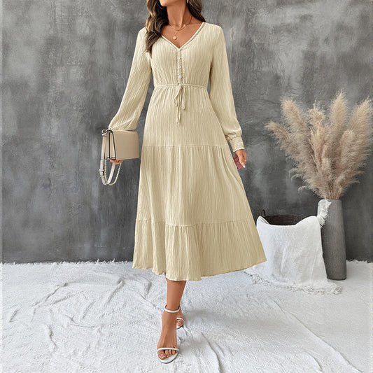 Refined Textured Long Sleeve Dress – Modern Lines & Subtle Sophistication