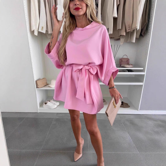 Chic Belted Mini Dress with Full Sleeves – Elegance in Every Curve