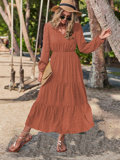 Chic Lantern Sleeve Stitch Dress – Modern Grace in Motion