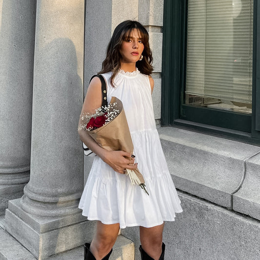 Graceful Bow-Tie Round Neck Dress – Effortless Poise & Feminine Charm