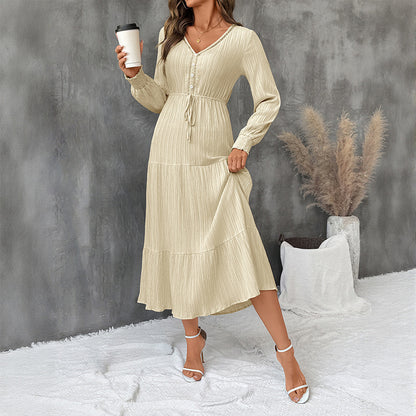 Refined Textured Long Sleeve Dress – Modern Lines & Subtle Sophistication