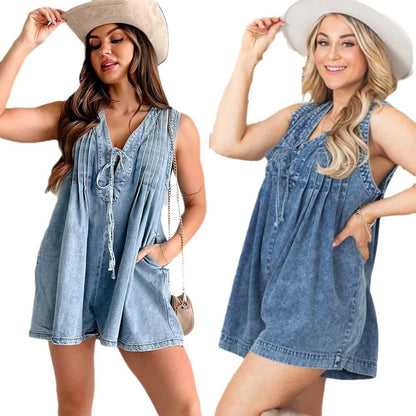 Casual Sleeveless Jumpsuit with Tie Collar – Effortless Elegance and Modern Comfort