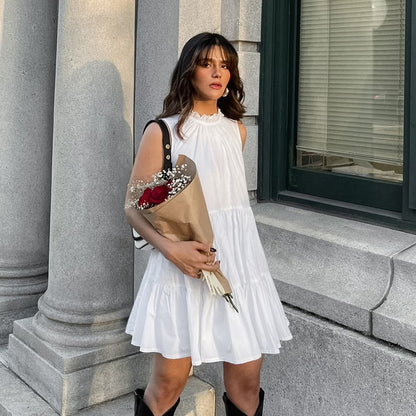 Graceful Bow-Tie Round Neck Dress – Effortless Poise & Feminine Charm