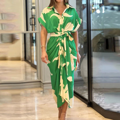 Fluid Belted Shirt Dress with Elegant Buttons – Refined Simplicity and Timeless Style