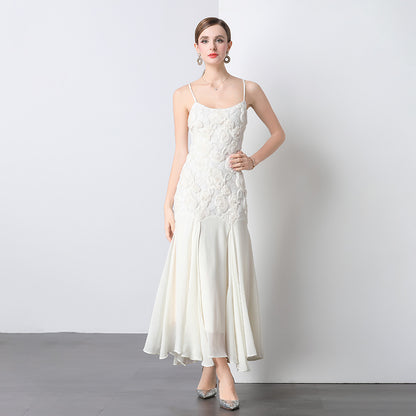 Romantic French Rose Embroidered Strapless Dress – Timeless Elegance Redefined