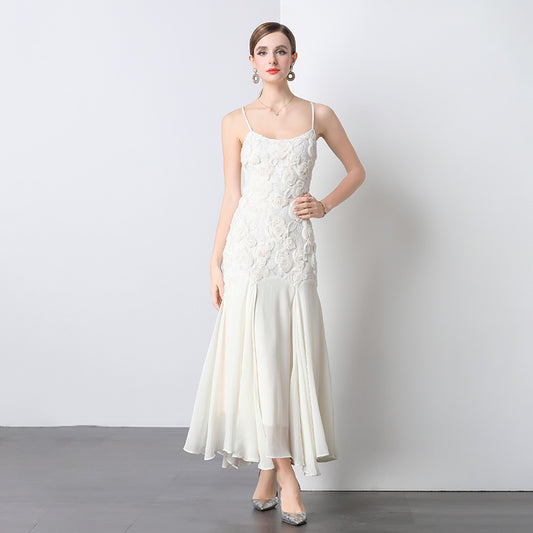 Romantic French Rose Embroidered Strapless Dress – Timeless Elegance Redefined