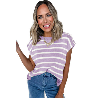 Striped Knitted Sleeveless Top with Buttons – Chic Comfort and Timeless Style