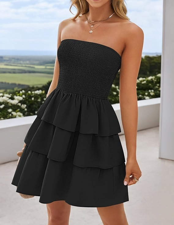 Off-Shoulder Pleated Tube Dress – Radiant Summer Elegance